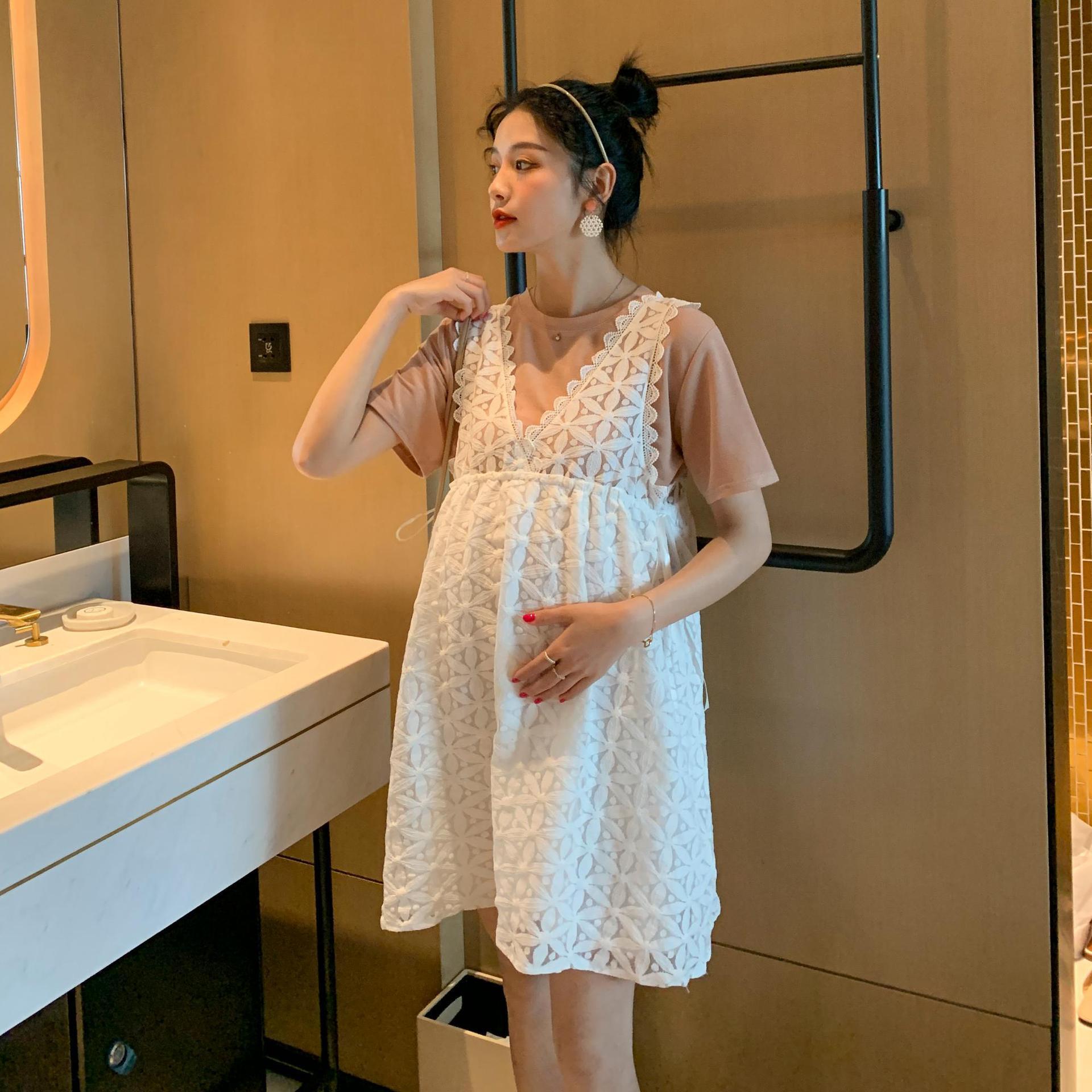 【新作】【送料無料】 マタニティウェア2020夏の新しい母乳育児Tシャツ+レースミドル丈ベストスカート、トレンディな母親の産後母乳育児スカート-アリババ サマー 夏物 expec242985740188