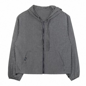 [Two Days off] vintage plaid cat ear hoodie jacket
