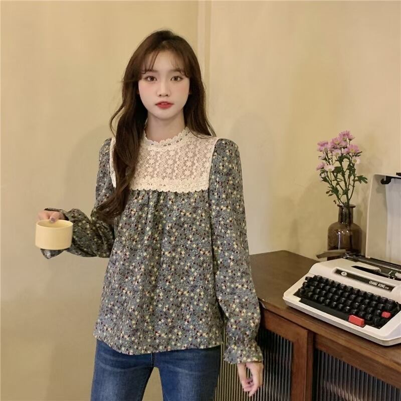 小花柄　レース切り替えブラウス　AJ44170-D04