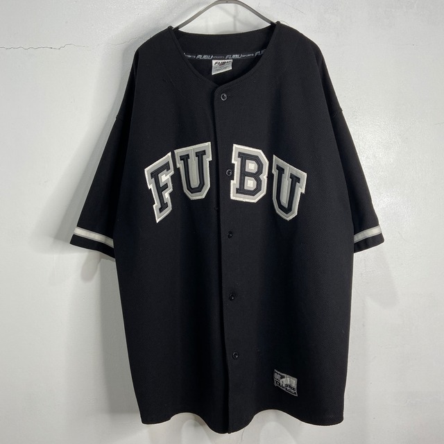 90s FUBU SPORTS 刺繍ワッペンロゴベースボールシャツ　ブラック