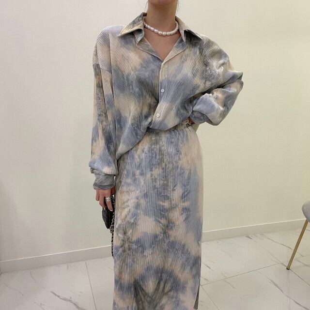 セットアップ レディース 2点セット ツーピース オーバーシルエット シャツ ロンスカ ロングスカート タイダイ かっこいい おしゃれ ハイセンス グレー/ブラック