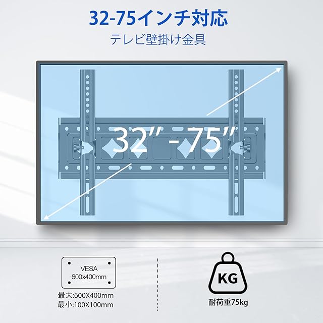 JXMTSPW テレビ天吊り金具 モニター 吊り下げ 42-75インチ対応 天井と