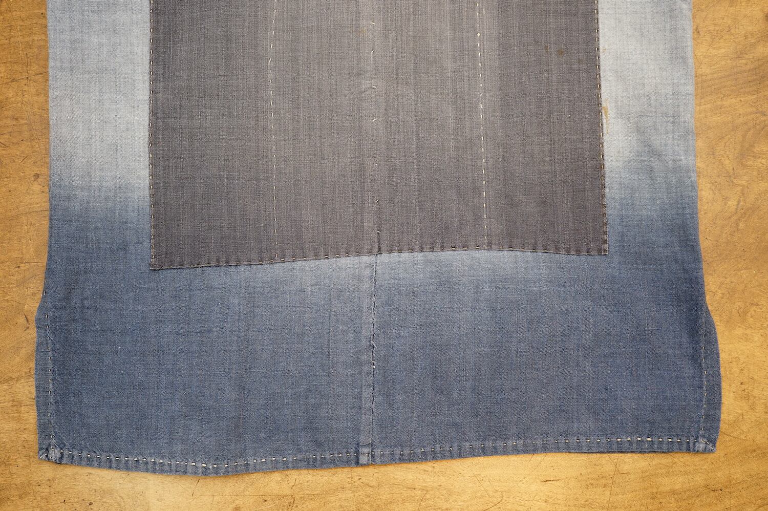 428 藍無地 リメイクシャツ オール手縫い ボロ 継ぎ接ぎ 古布