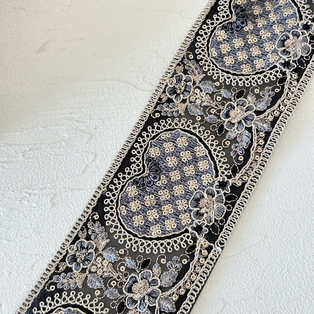 ハートワイド [ブラック]インド刺繍リボン 3638 | インド刺繍リボン