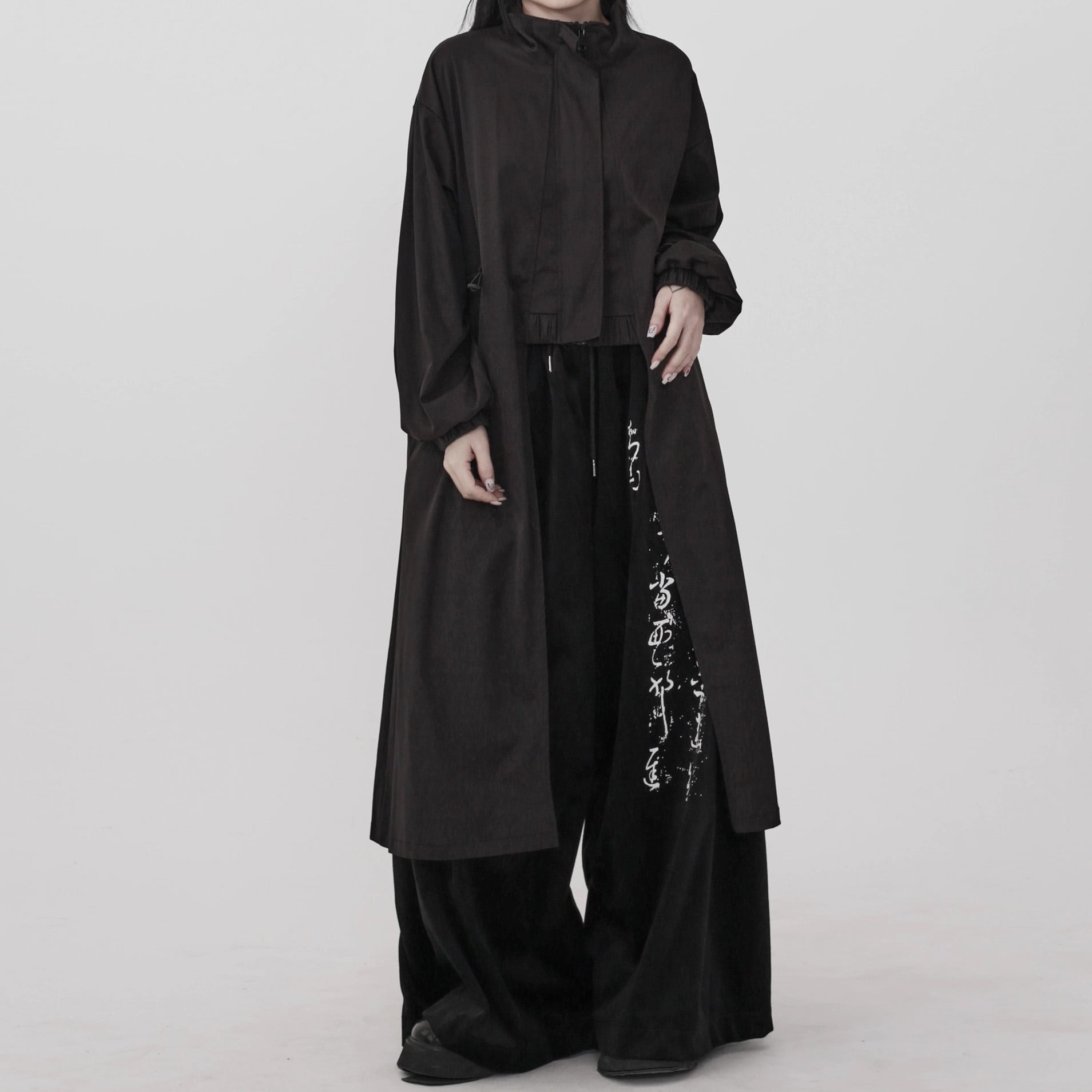 長袖 クロップド マキシ丈 スタンドカラー トレンチコート 1color CO0190