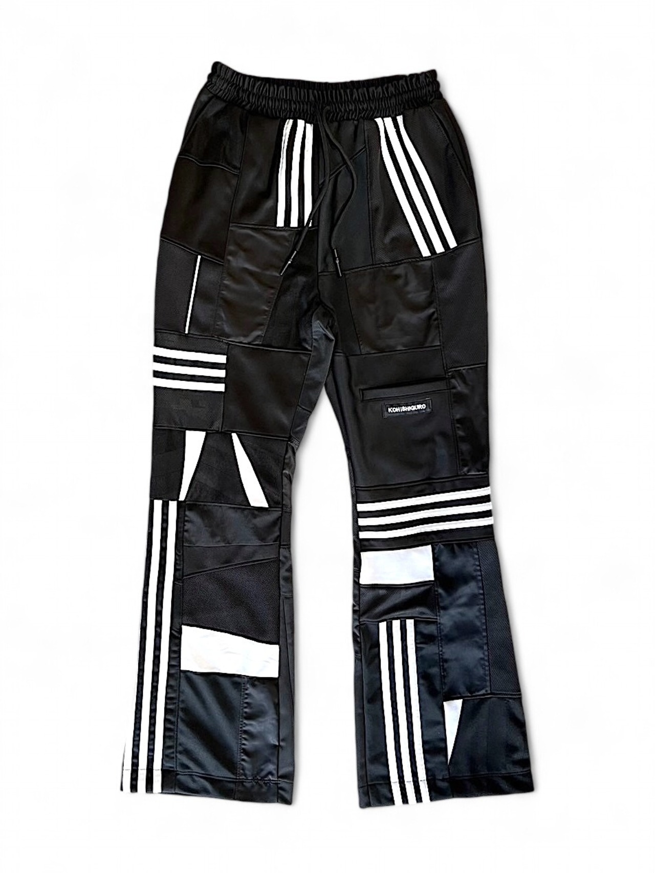 KOH ISHIGURO Upcycled Crazy Patchwork LINE flare pants -BLACK- Mens model - 1