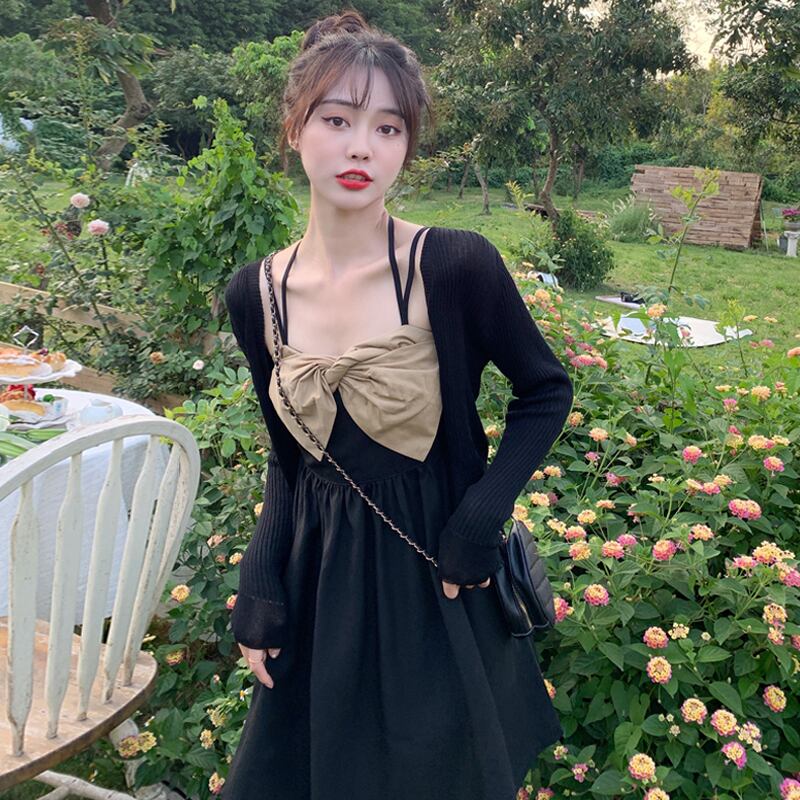 ブラックドレス サマーウェストスカート 大人ガーリー スウィート キュート カジュアル 夏物 スーパーモール19961892149