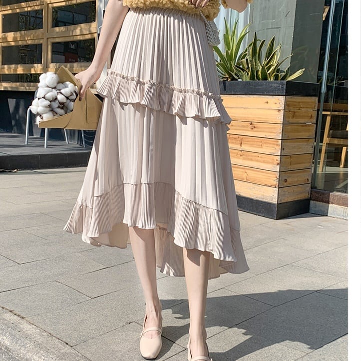 スカート レディース プリーツスカート ティアードスカート テールスカート ギャザースカート フリルスカート ミモレ丈 ミディアム丈 フレア ティアード Aライン プリーツ フリル 無地 アプリコット ホワイト ブラック フリーサイズゆ ったり 春 夏 秋 10代 20代 30代 40代 韓国 楽ちん 美脚 ファッション ママ コーデ スタイル 通勤 デート お出かけ 女子会 休日 送料無料 かわいい 大人可愛い シンプル カジュアル 上品 清楚 おしゃれ お洒落 こなれ感 抜け感 ガーリー 清楚 通学