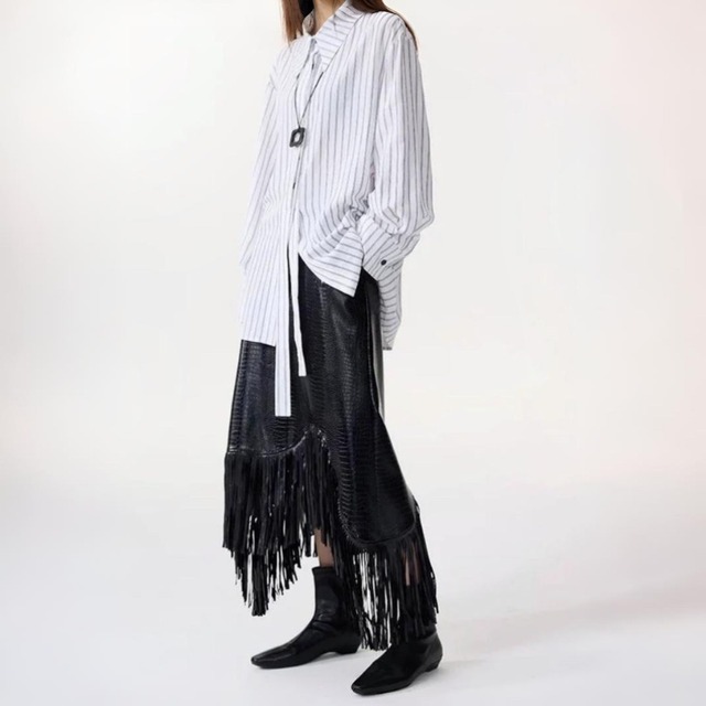 Striped oversized long shirt【2color】 C1267