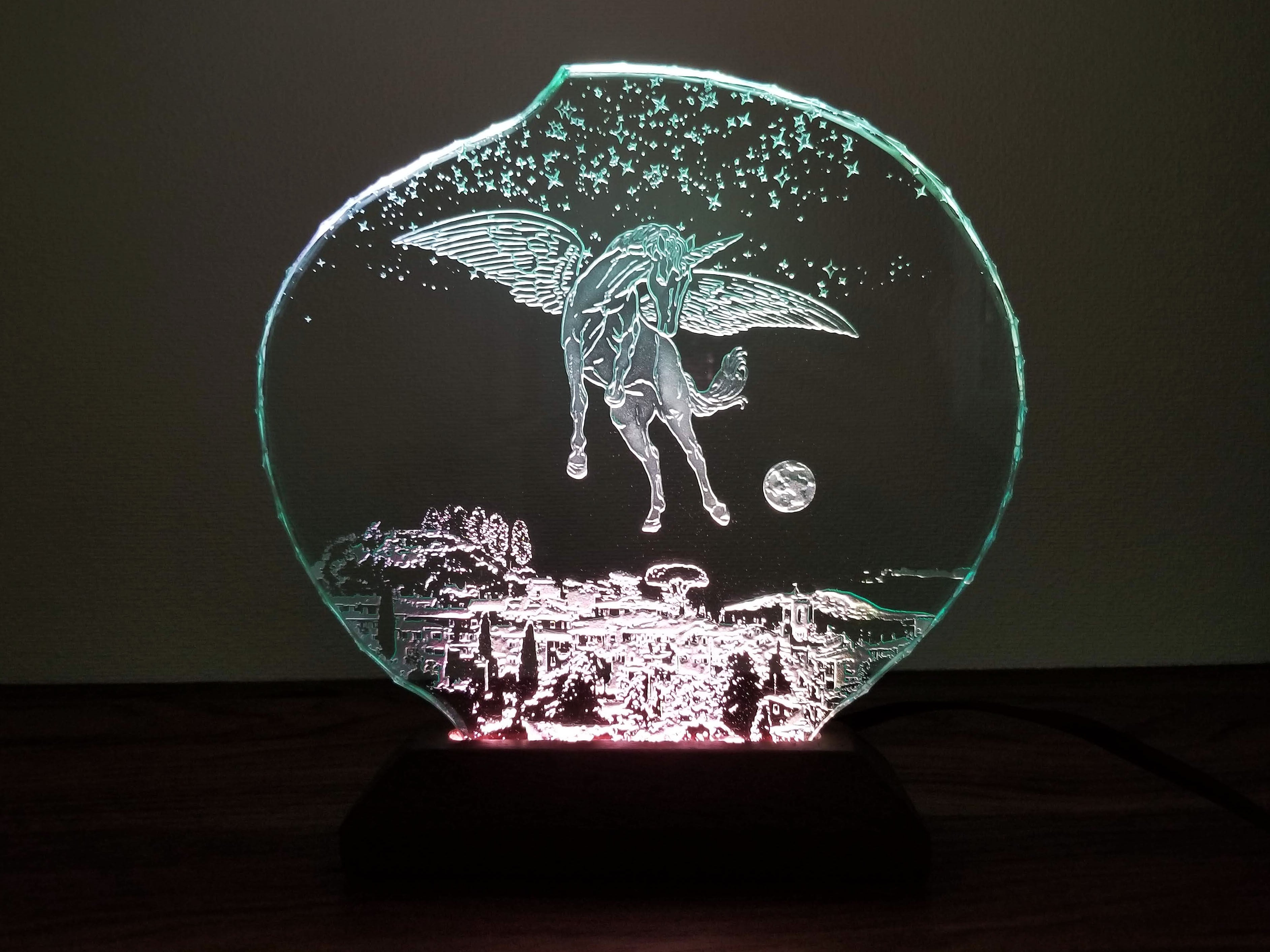 ペガサスのガラスエッチングパネル・LEDスタンドセット（ランプ