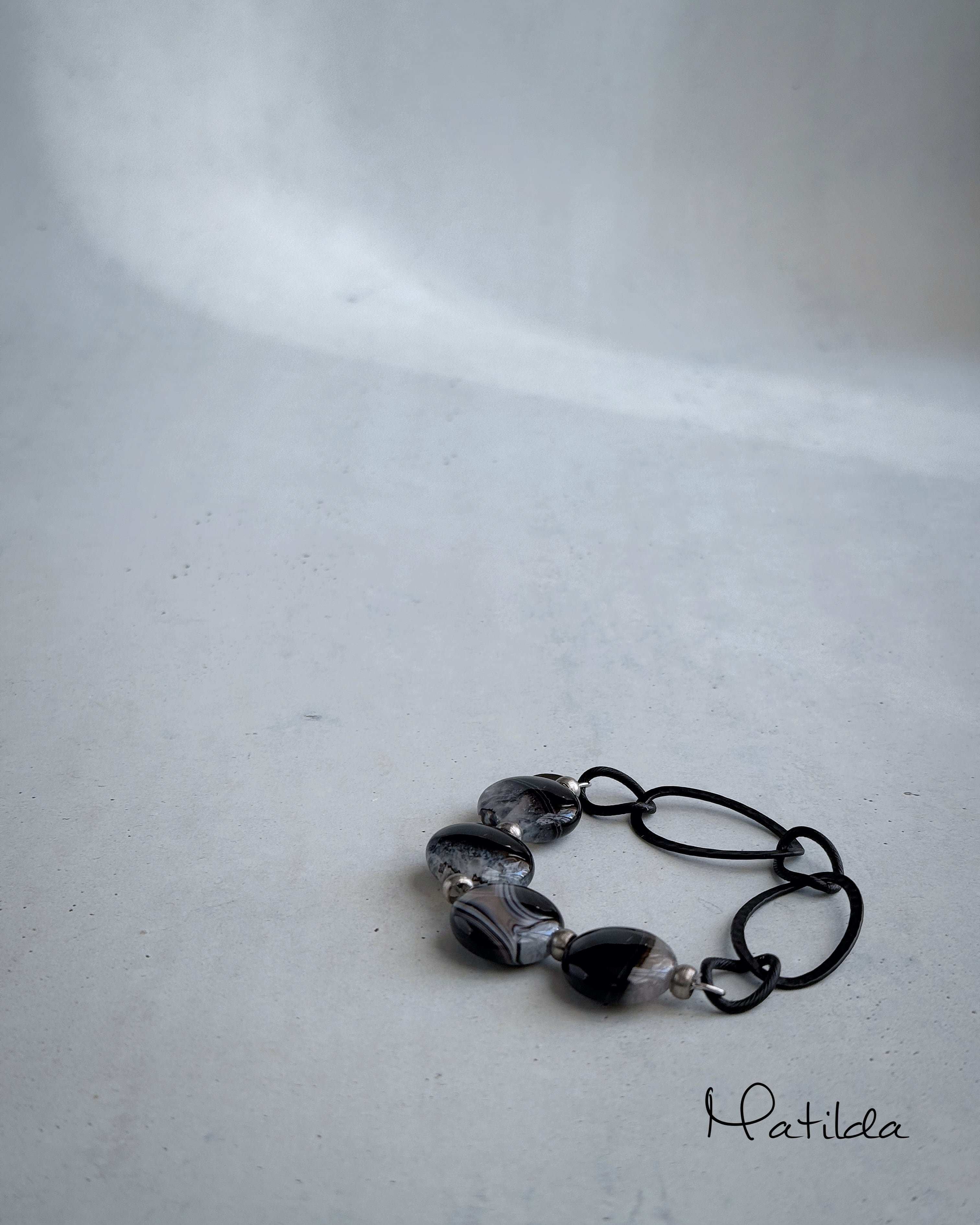 Chain & stone bracelet (ブラックアゲート×クォーツ)