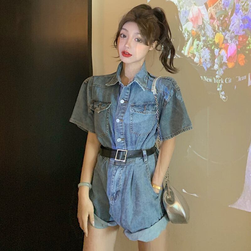 カラースタンダードジャンプスーツ オールインワン レディース レトロ サマー 夏物 ショーツ ブルマー ガールズファッション69966528486