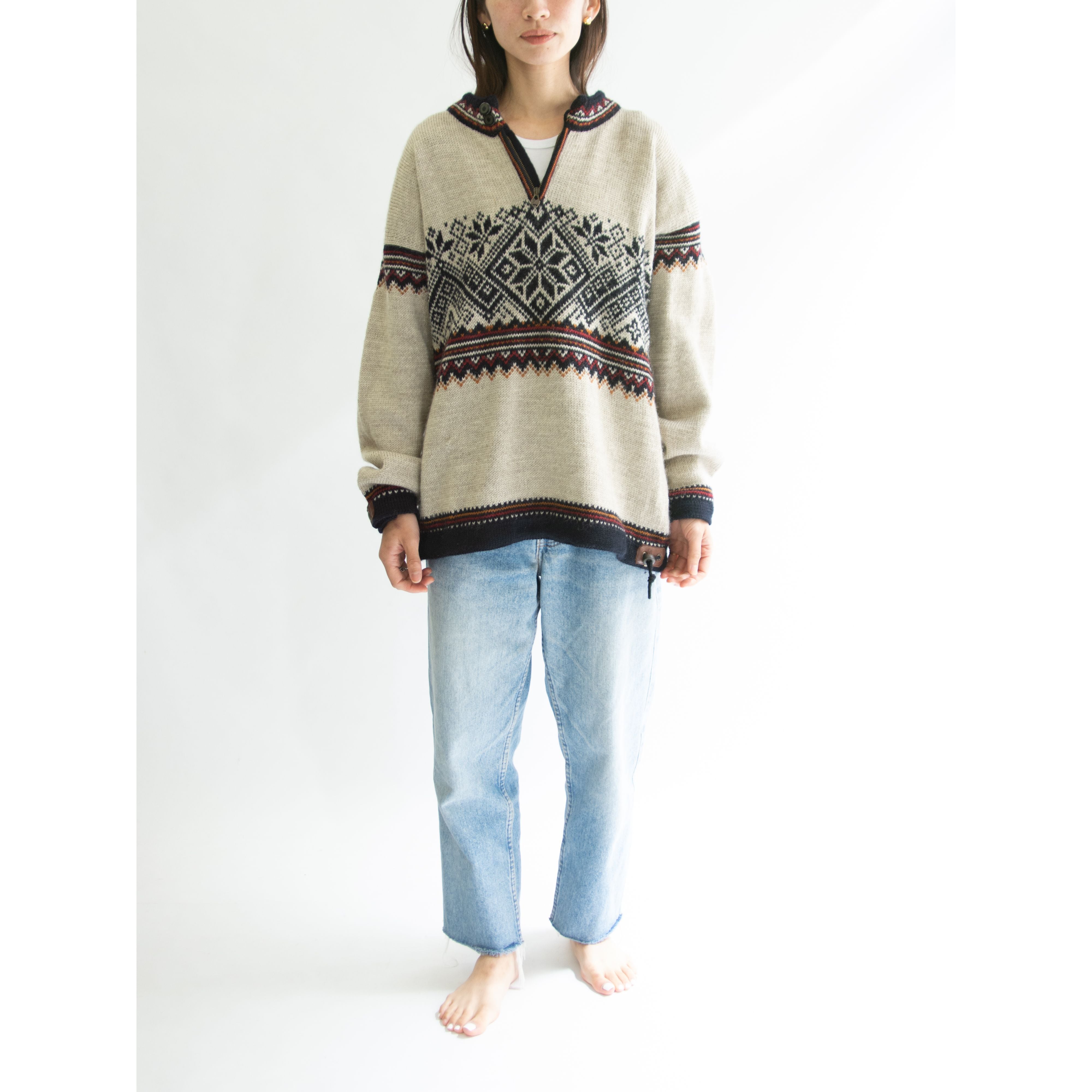 【DALE OF NORWAY】Made in Norway 100% wool half zip Nordic sweater(ダーレオブノルウェー ノルウェー製ハーフジップ ノルディックセーター プルオーバーニット)11d