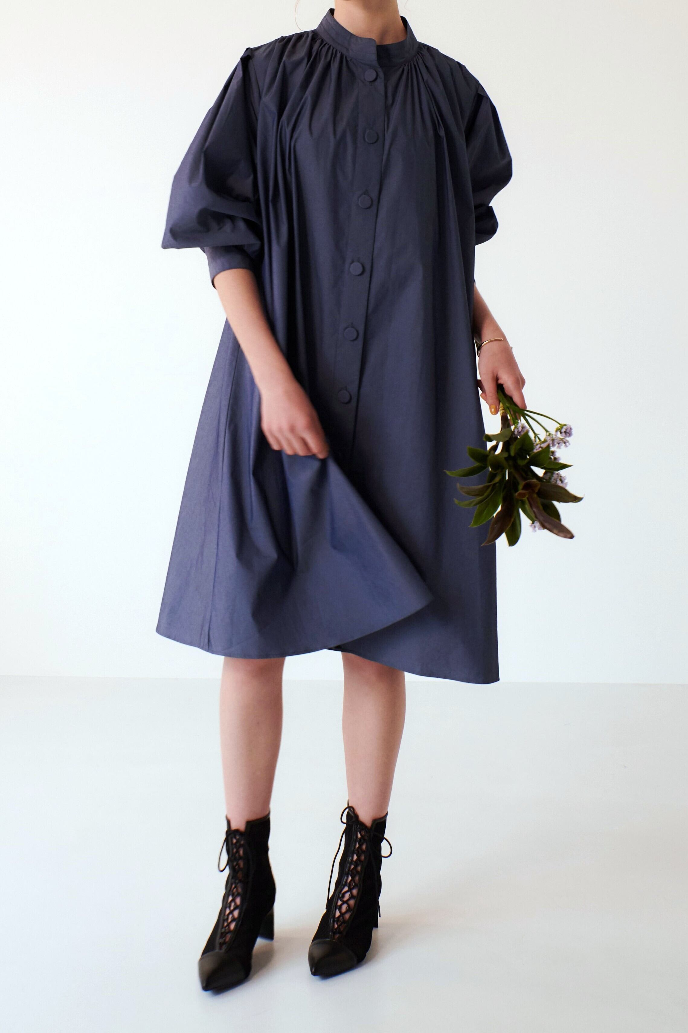 Volume sleeve one-piece DENIM BLUE