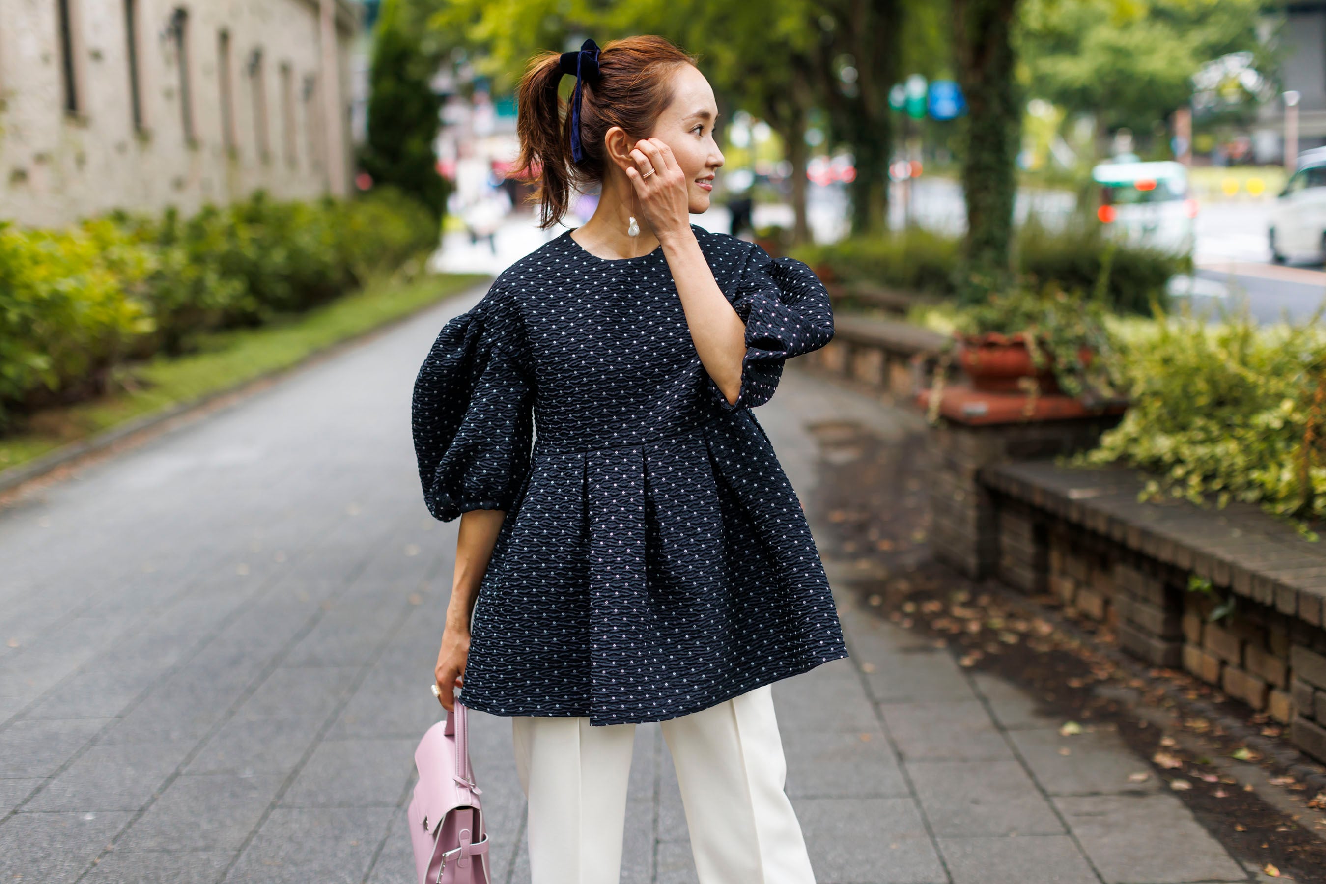 Bluelea⭐︎Dot jacquard blouse