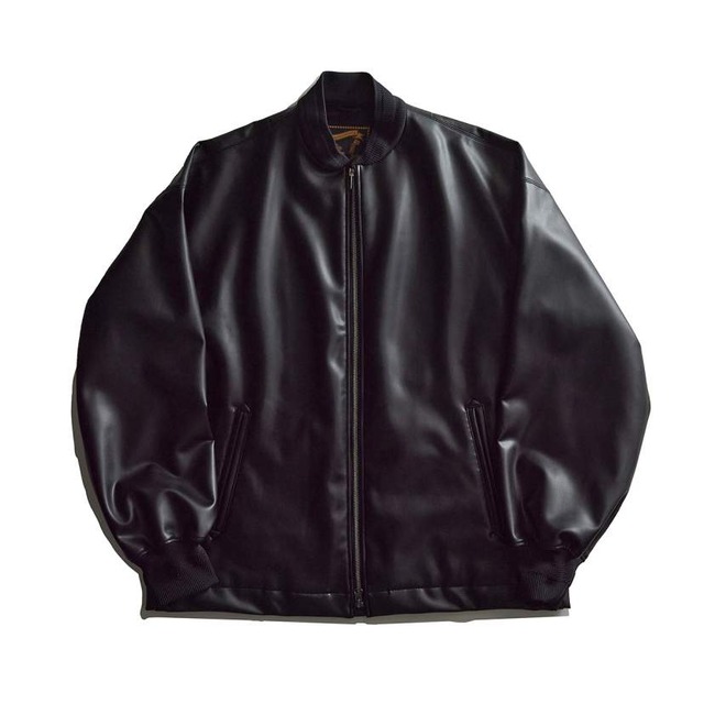 VEGAN LEATHER RIB SHORT BZ / ヴィーガンレザーリブショートブルゾン(BLACK)