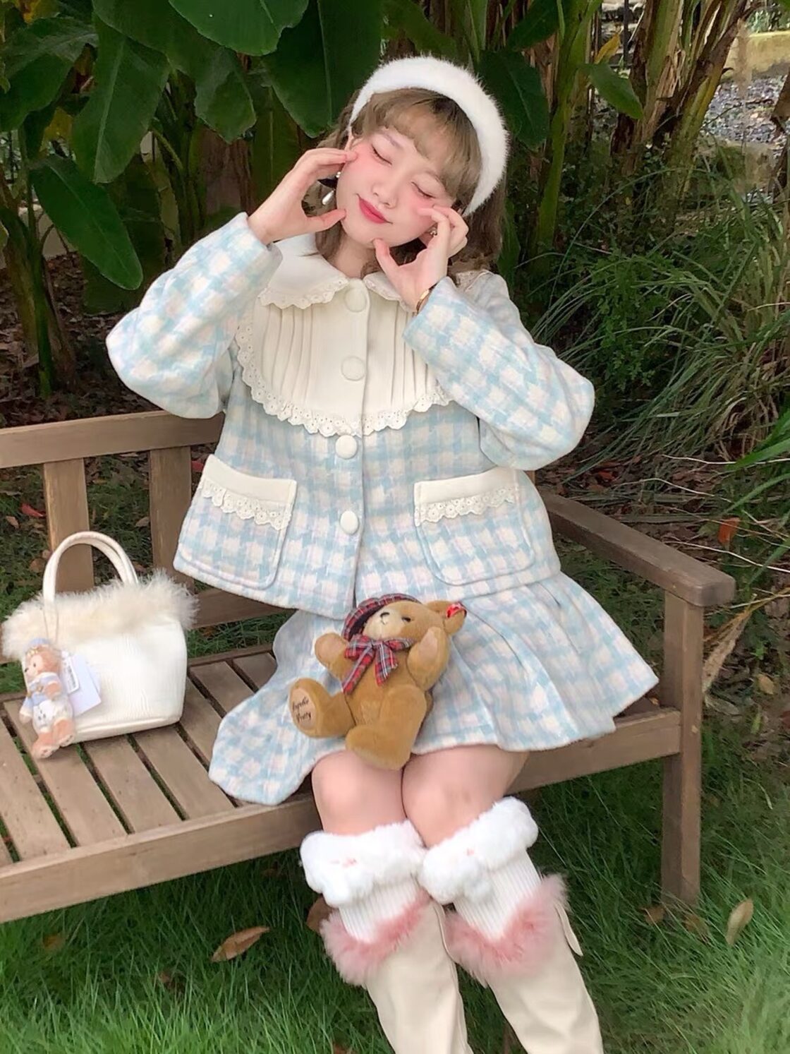 スカート】プリーツスカート 水色 チェック セットアップ ワンピース 