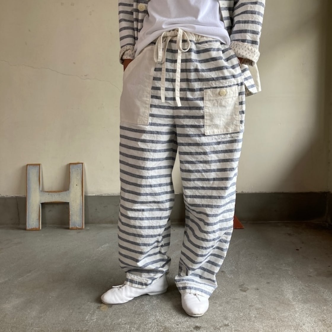 快晴堂 レディース メンズ パンツ HAYATEマリネWorksボーダークロス マリネボーダーパンツ 51P03 サイズ3＋,5＋ 生成り×インディゴ ボーダー | Pay ID