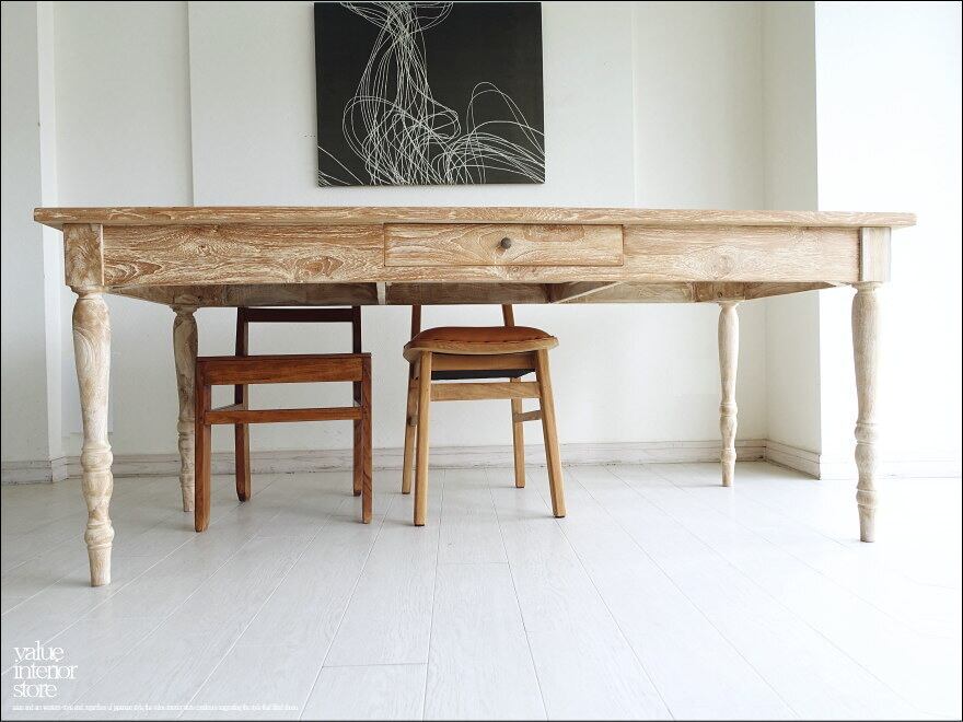 チーク無垢材 テーブルRusNW ダイニングテーブル 食卓テーブル 引出し一杯 カフェテーブル デスク 机 什器 無垢材家具 送料無料