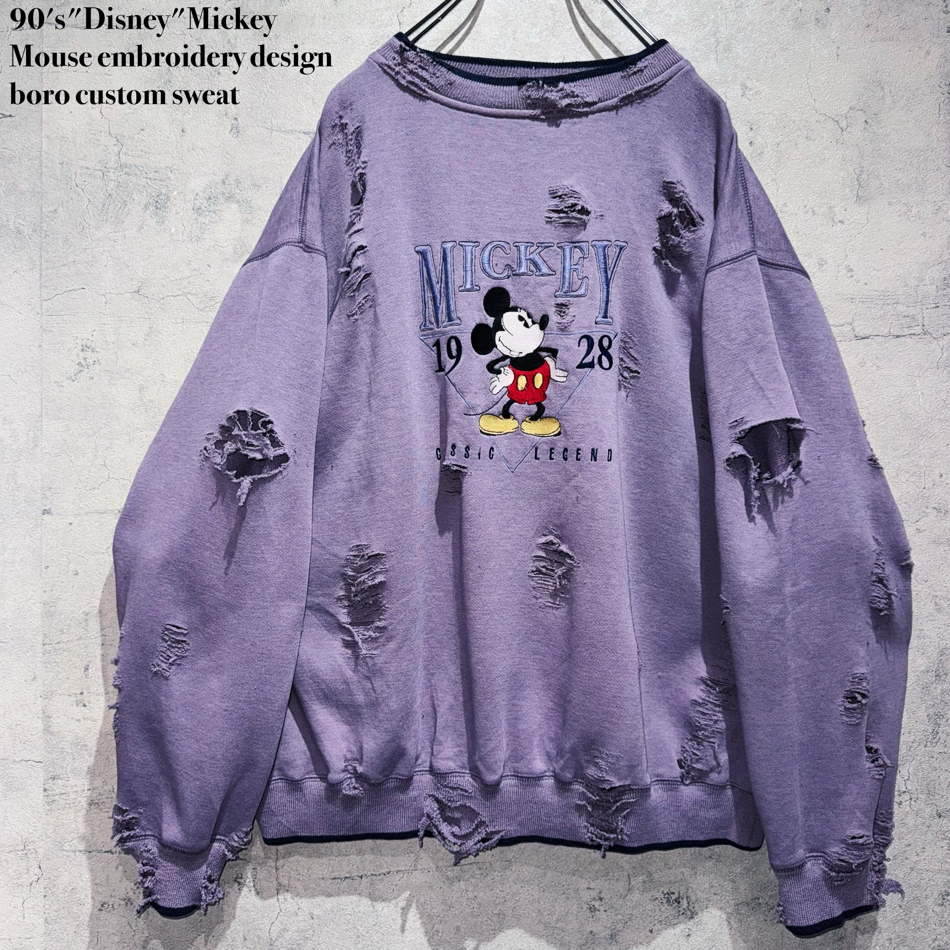 90's"Disney"Mickey Mouse embroidery design boro custom sweat