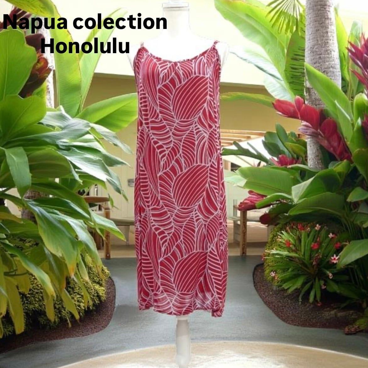 NaPua collection HONOLULU】ワンピース 丈短め ミディ丈 レッド 赤