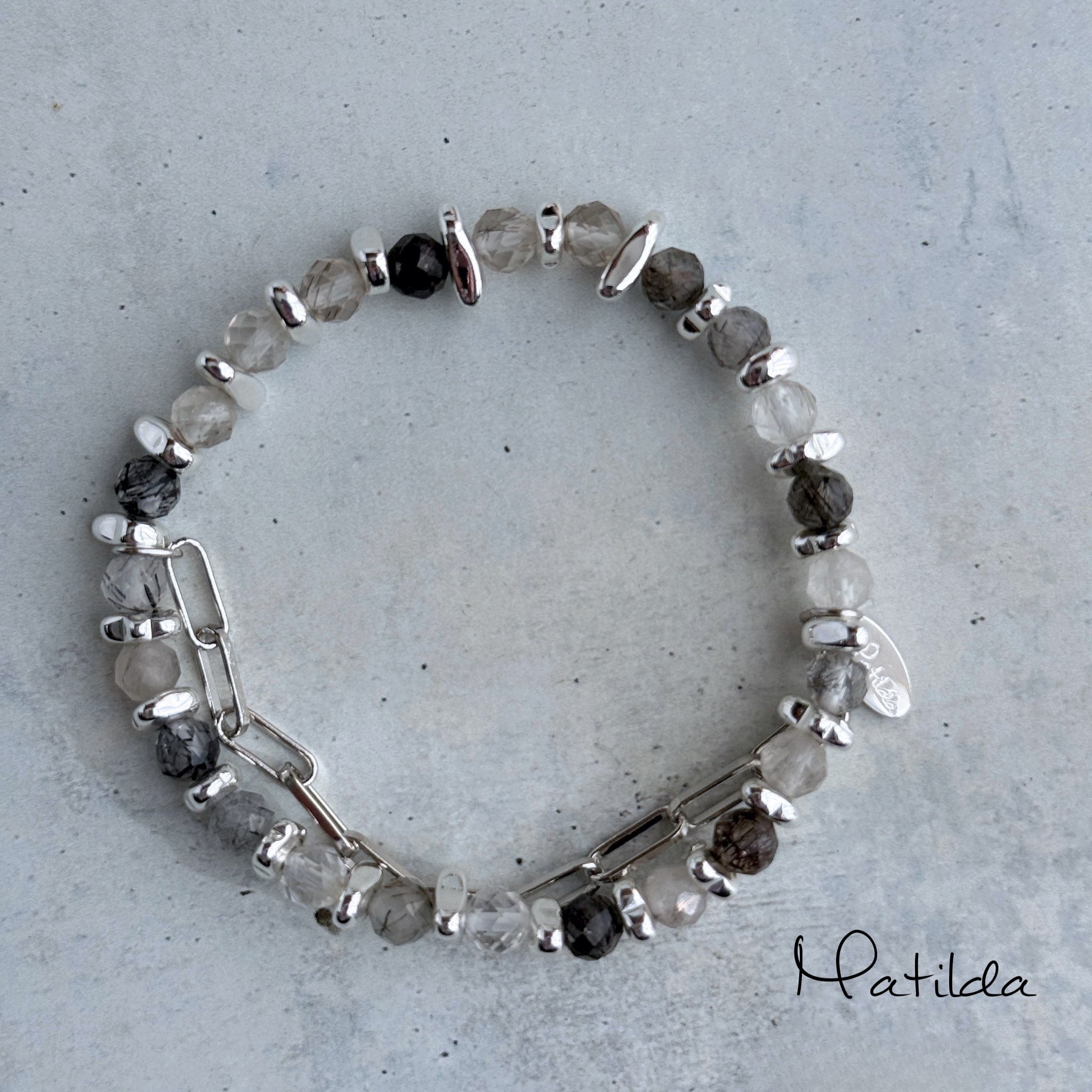 Chain & stone bracelet(ブラックトルマリンインクォーツ)