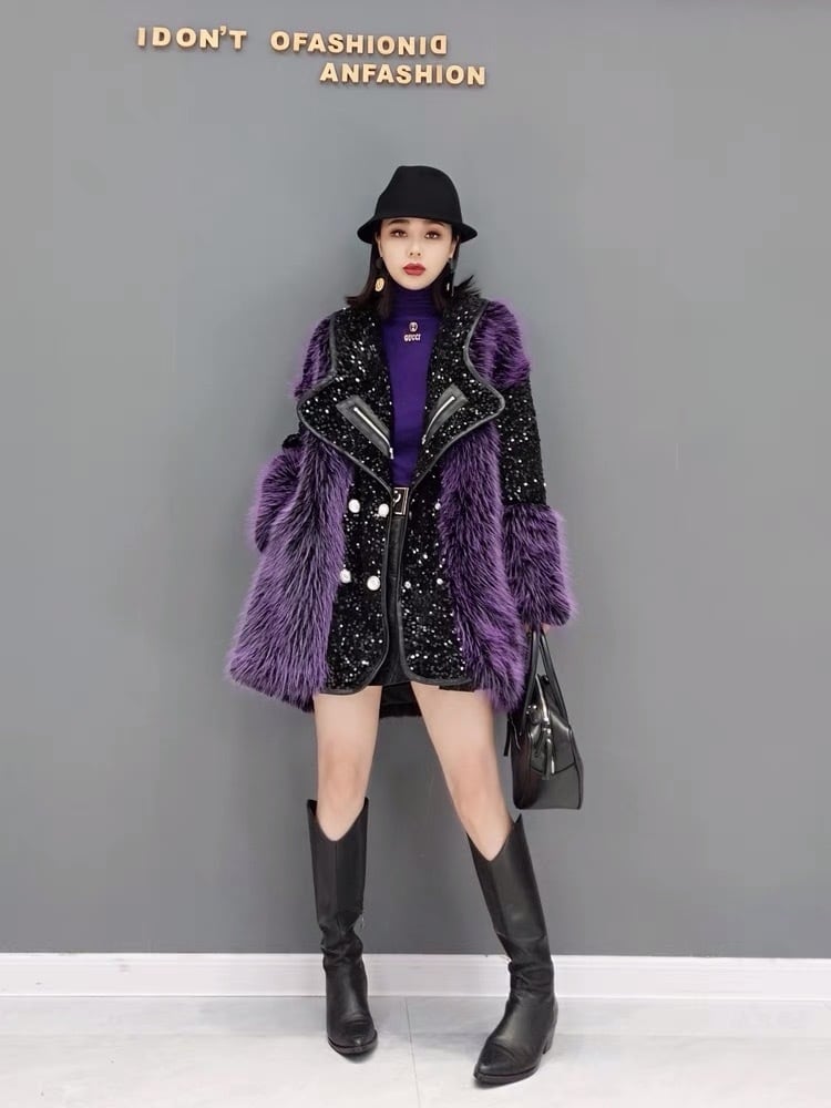 ジャケット キラキラ コート ファー パープル | LOVEYsmileSHOP