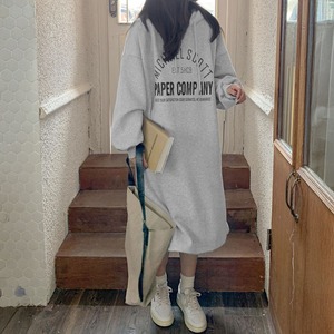 パーカー ワンピース スウェット ロゴ レディース 裏起毛 秋冬 韓国 おしゃれ 大人 カジュアル かわいい フェミニン リラックス ゆったり 体型カバー ロングワンピース チュニック 大人可愛い 大人女子