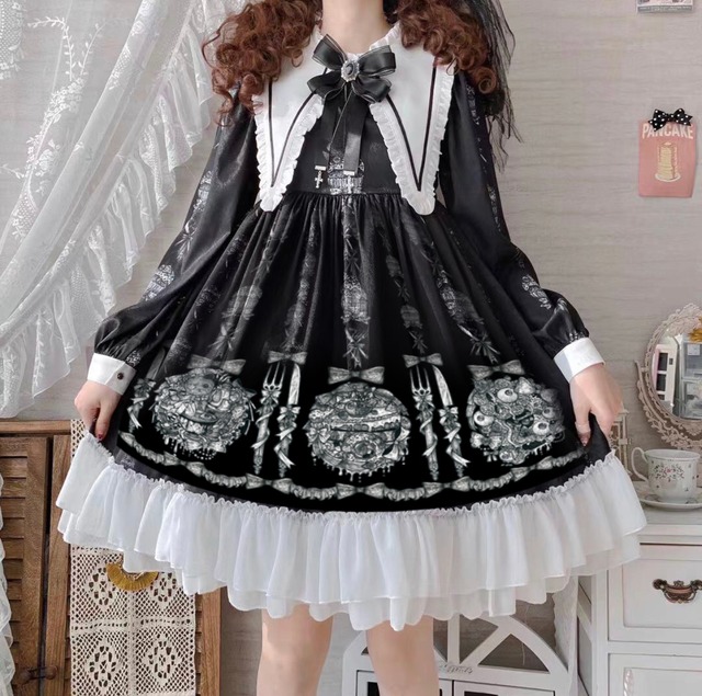 オリジナルlolita刺繡入りゴシック暗黒系ロリータJSKワンピース L355 