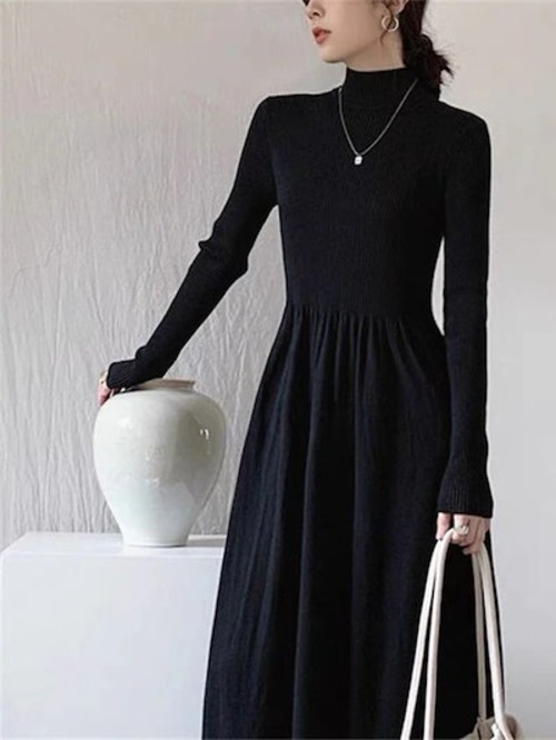 ロング丈 秋 ワンピース レディース 長袖 ロングワンピース