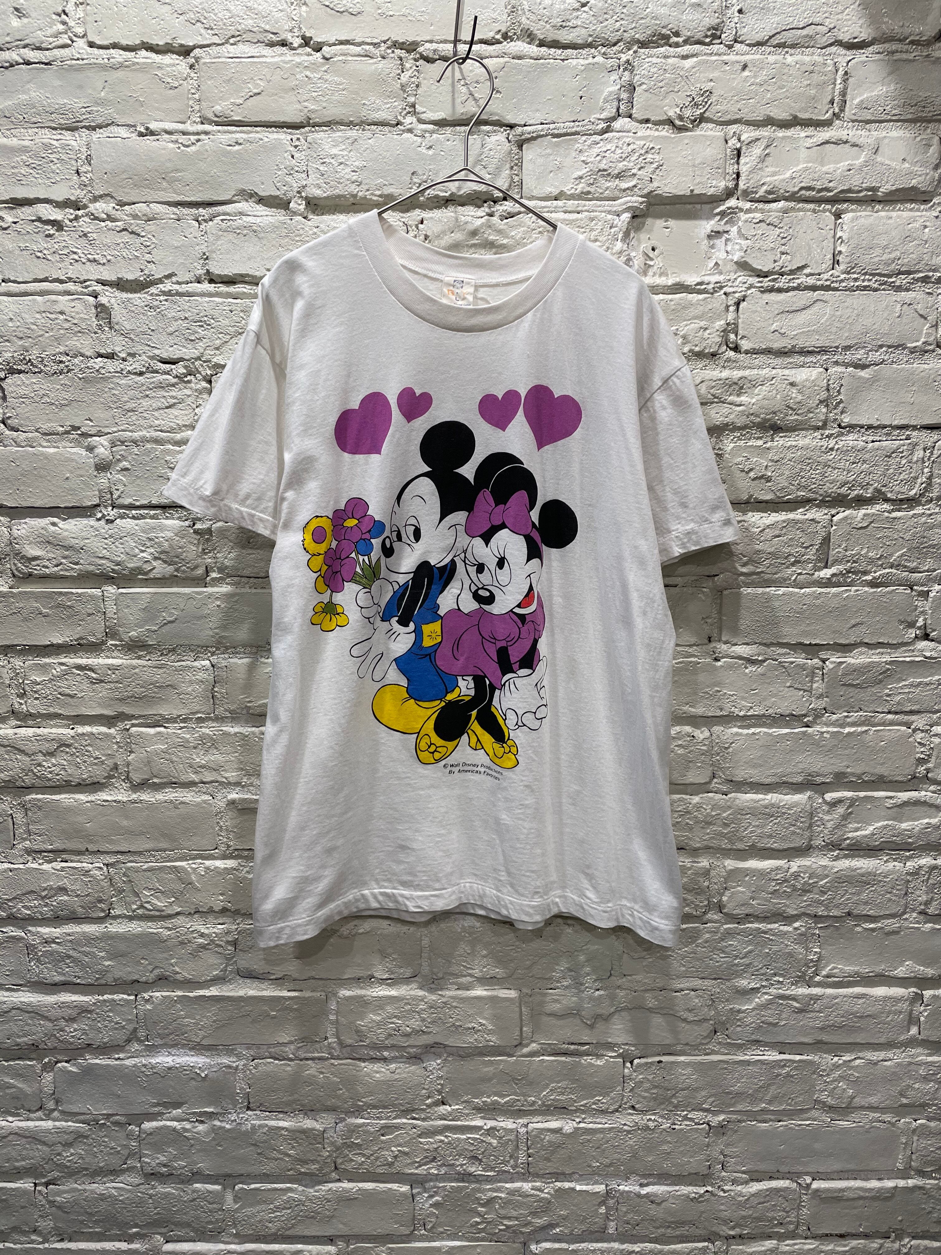 80S ヴィンテージ ミッキー ミニー フラワープリント Tシャツ ディズニー