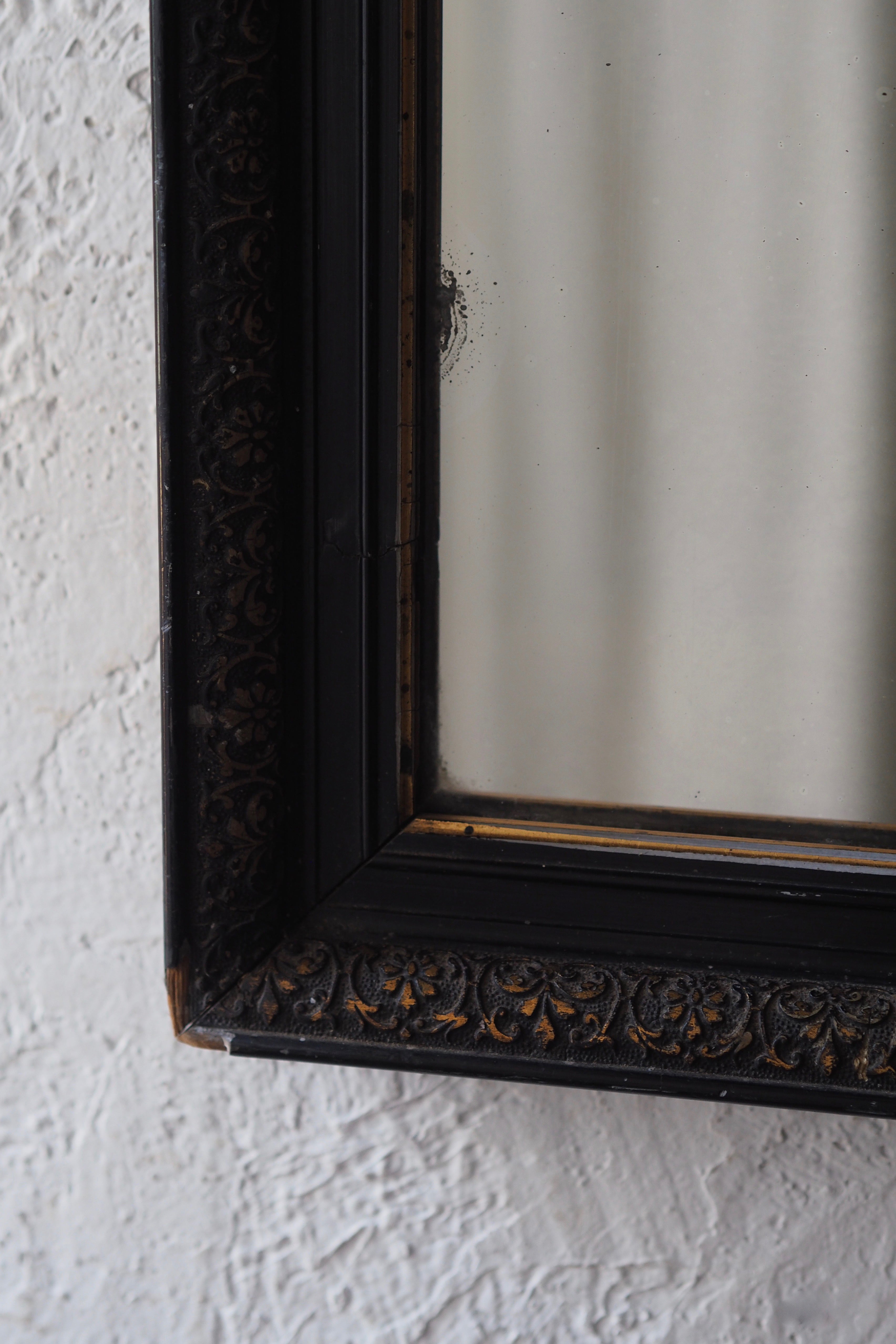 黒 ボタニカル装飾のミラー-antique black frame mirror