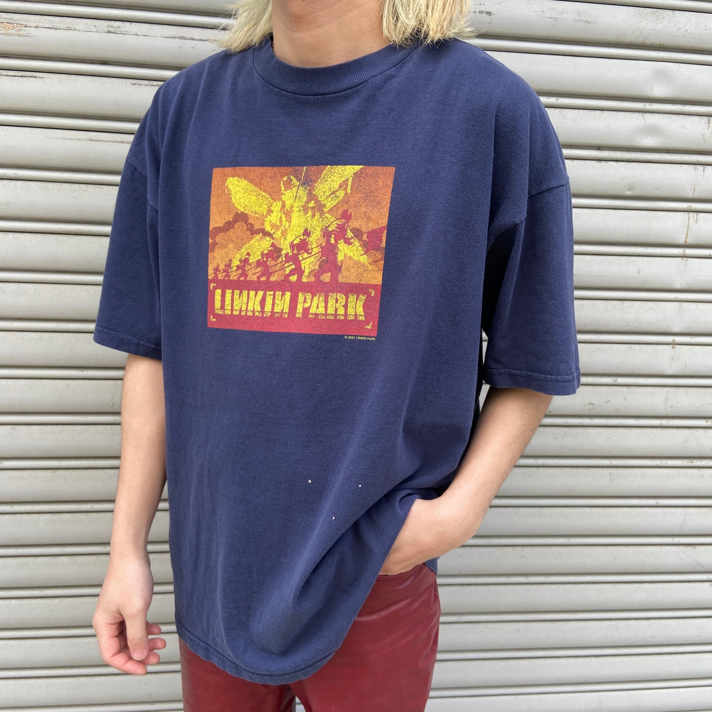 00s リンキンパーク ハイブリッドセオリー バンドTシャツ バンT 紺 XL