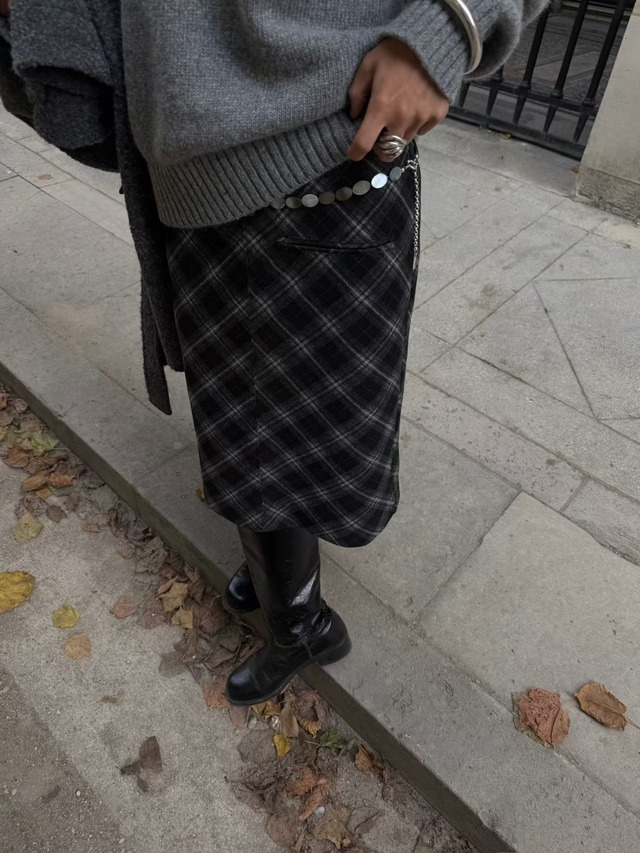 (vegetable) jeanne check skirt / 2color