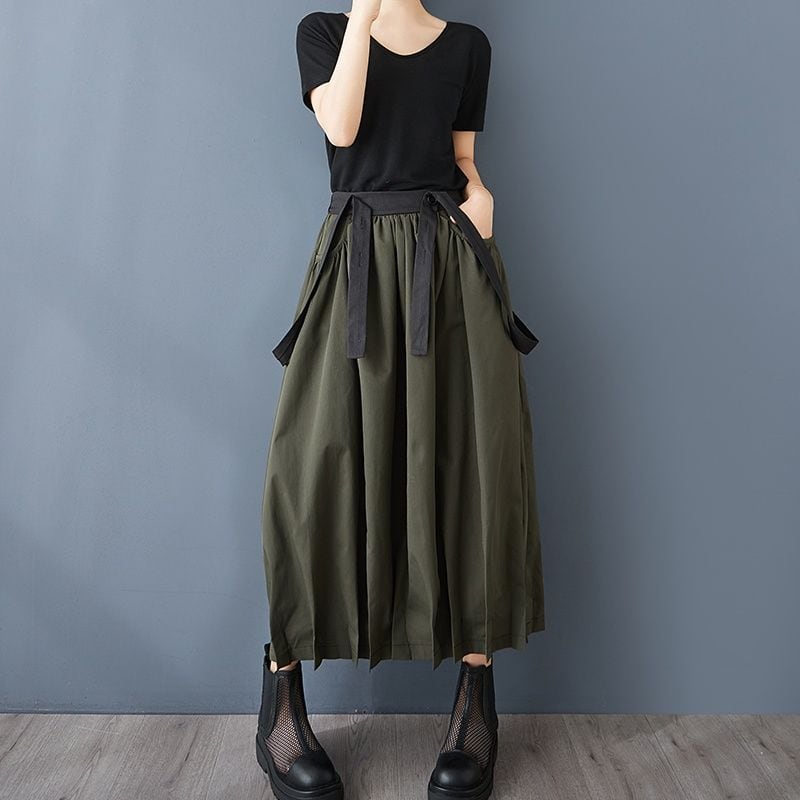 CONTRAST COCOON SUSPENDER MIDI SKIRT 2colors M-11877