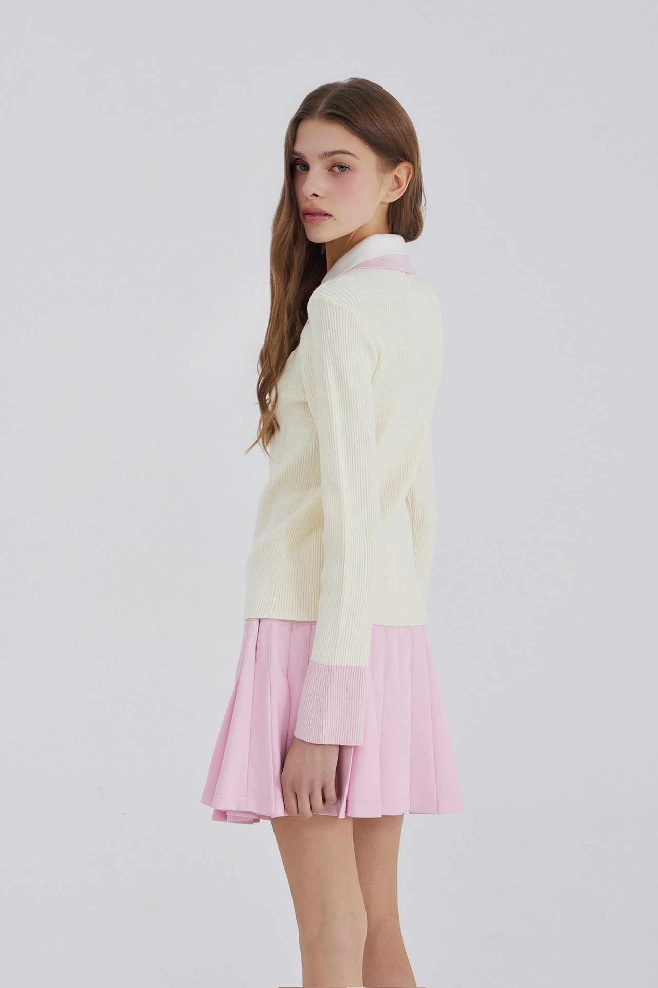 GOXO ゴーエックスオー スマイルハート ダブルカラー ニット アイボリー