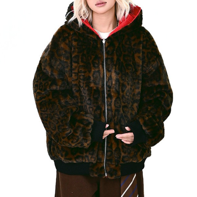 college x leopard reversible hoodie jacket　カレッジ×レオパードリバーシブルフーディジャケット　J1656