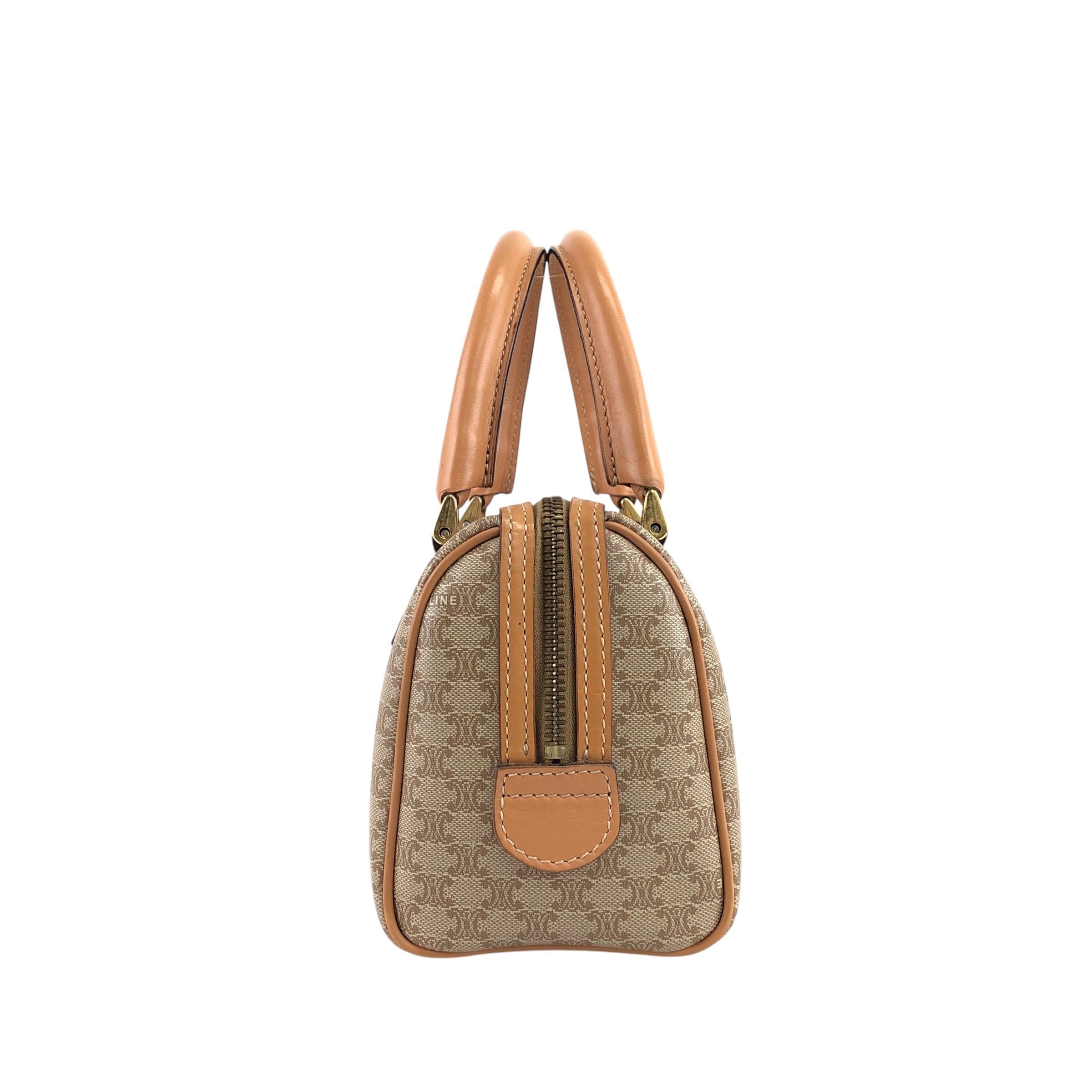セリーヌ マカダム ミニ ボストン ハンド バッグ キャンバス レザー ベージュ CELINE（セリーヌ） マカダム柄 キャンバス ミニボストンバッグ