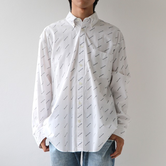 BALENCIAGA シャツ オールオーバーロゴ ホワイト バレンシアガ