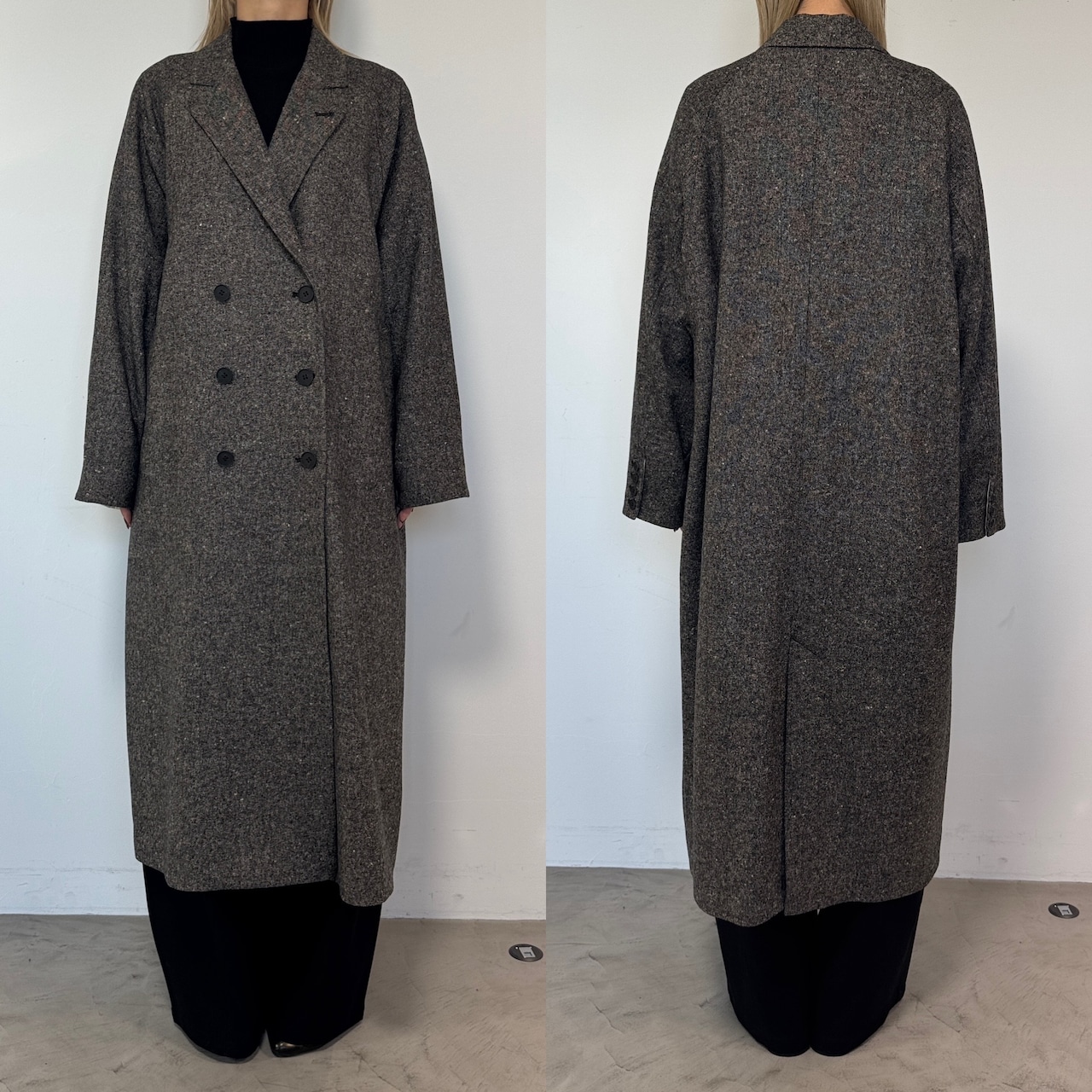 【受注予約:11月上旬入荷予定】Color nep mixed tweed long CO/charcoal gray