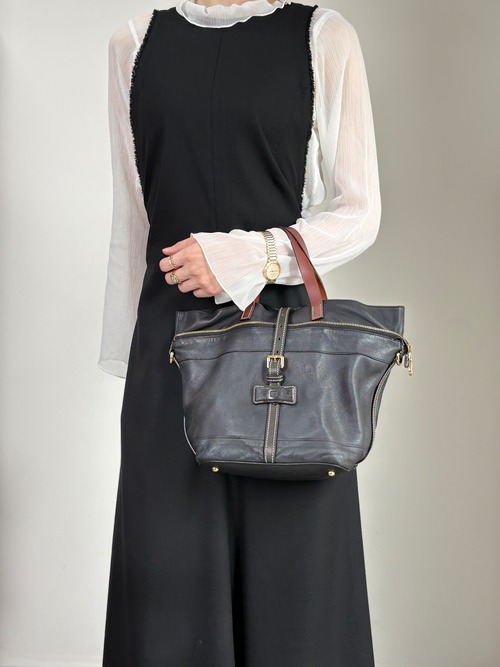 LOEWE ロエベ ショルダーバッグ ブラック フロントバックル 2way レザー vintage ヴィンテージ オールド pszdm6