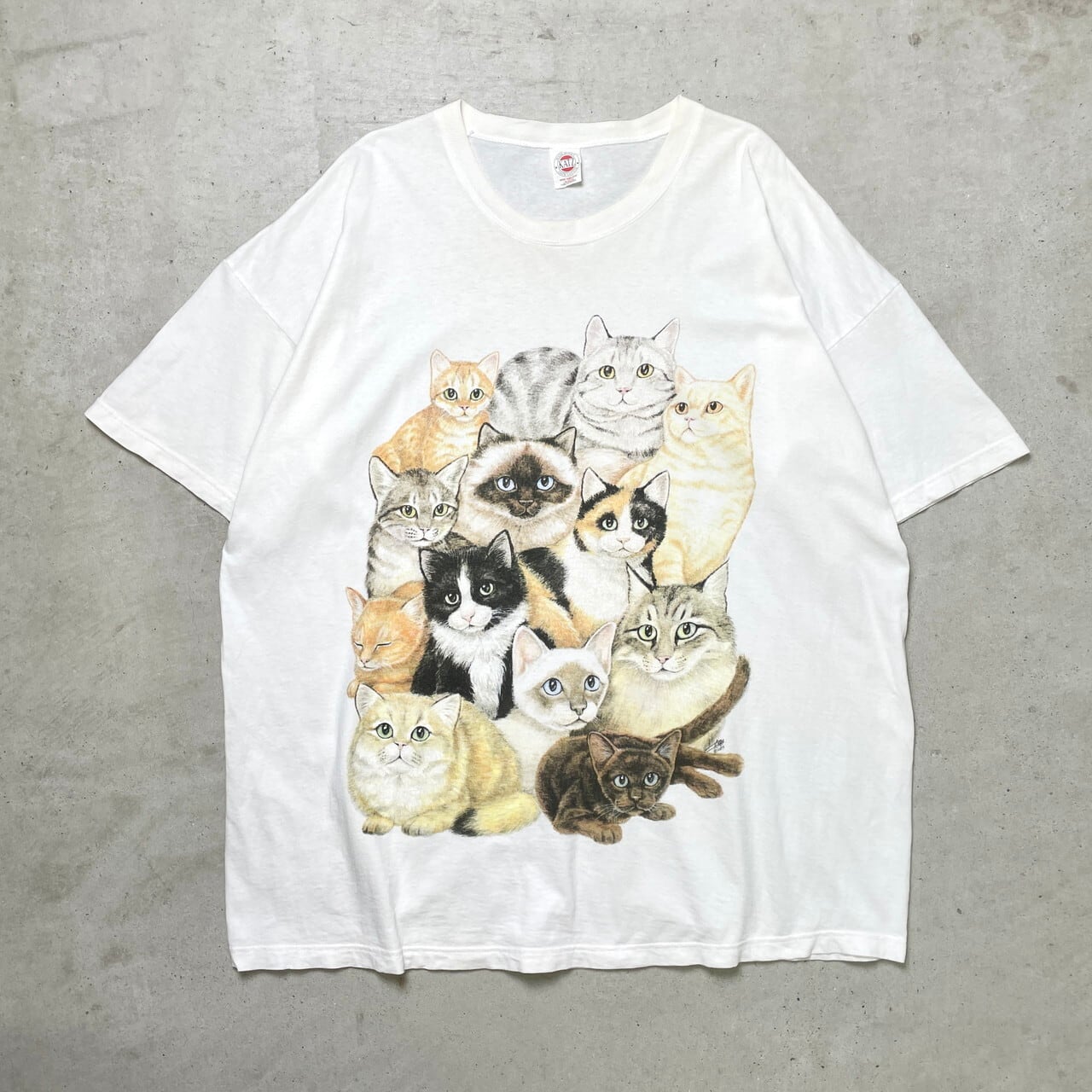 90年代 USA製 KATZ 猫 アート アニマル プリント Tシャツ メンズ3XL 