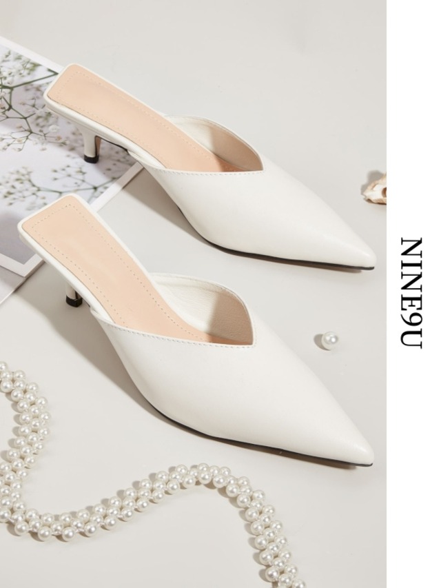 pointed-toe plain low-heel mule 3color【NINE-S6245】