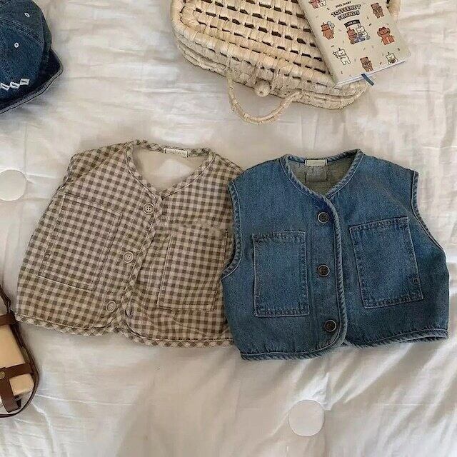check and denim ベスト