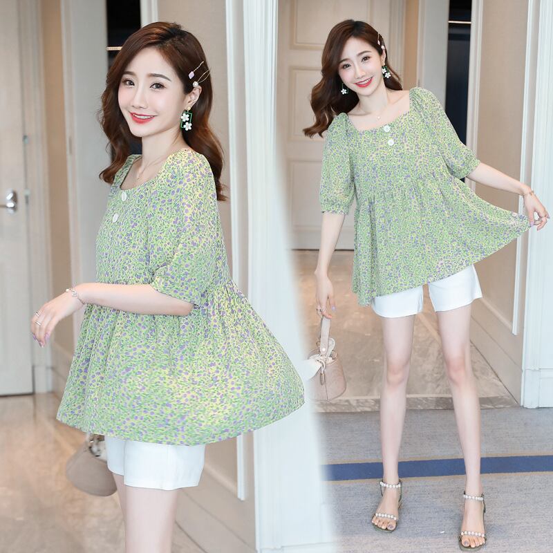 【新作】【送料無料】 マタニティウェア2020夏ニューエイジ-花柄シフォンノースリーブトップ+ベリーリフトショーツタイドマタニティスーツ-アリババ サマー 夏物 ブルマー expec276121226159