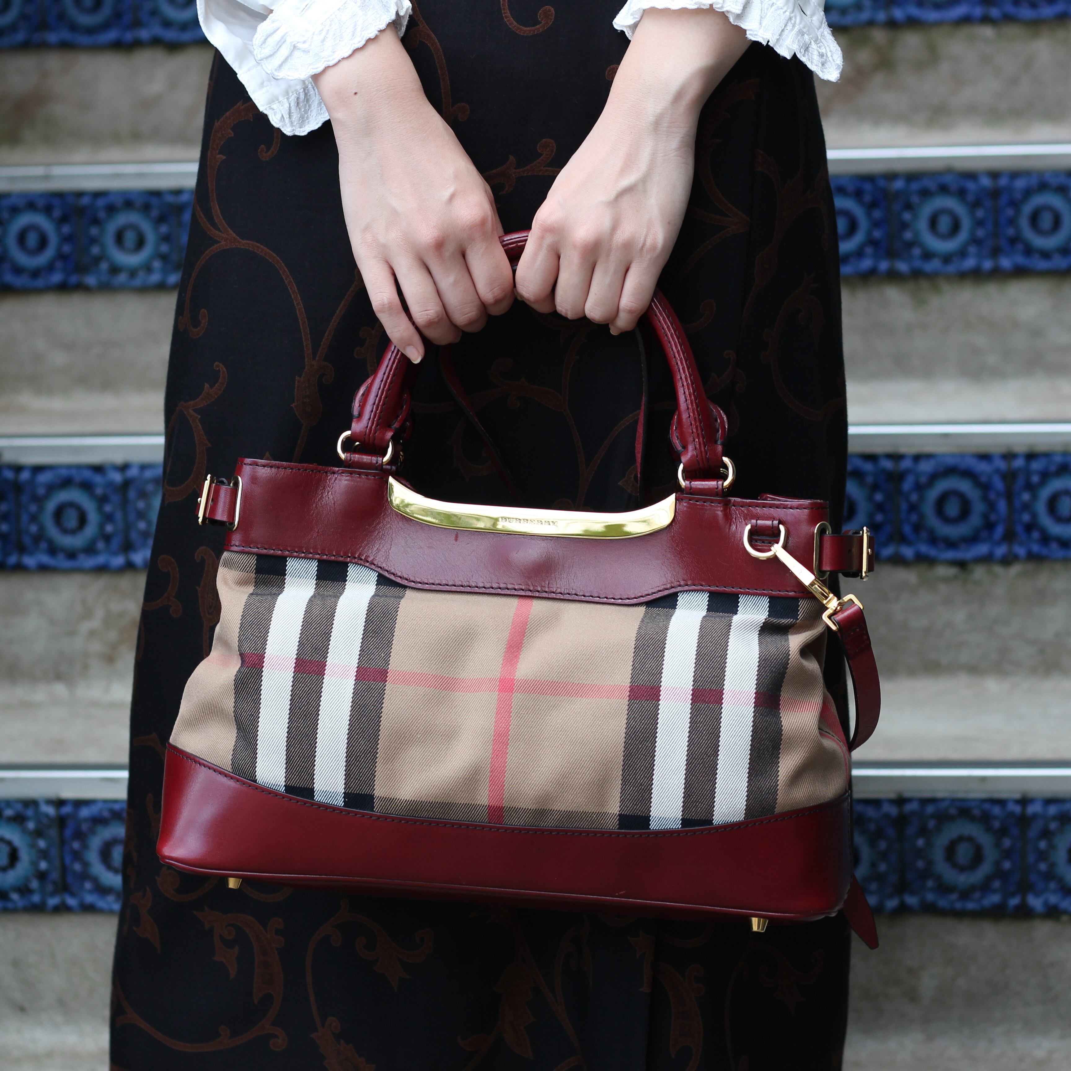 BURBERRY CHECK PATTERNED 2WAY SHOULDER BAG MADE IN ITALY ...