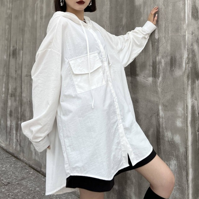 Flap Pocket Hooded Shirt 01351