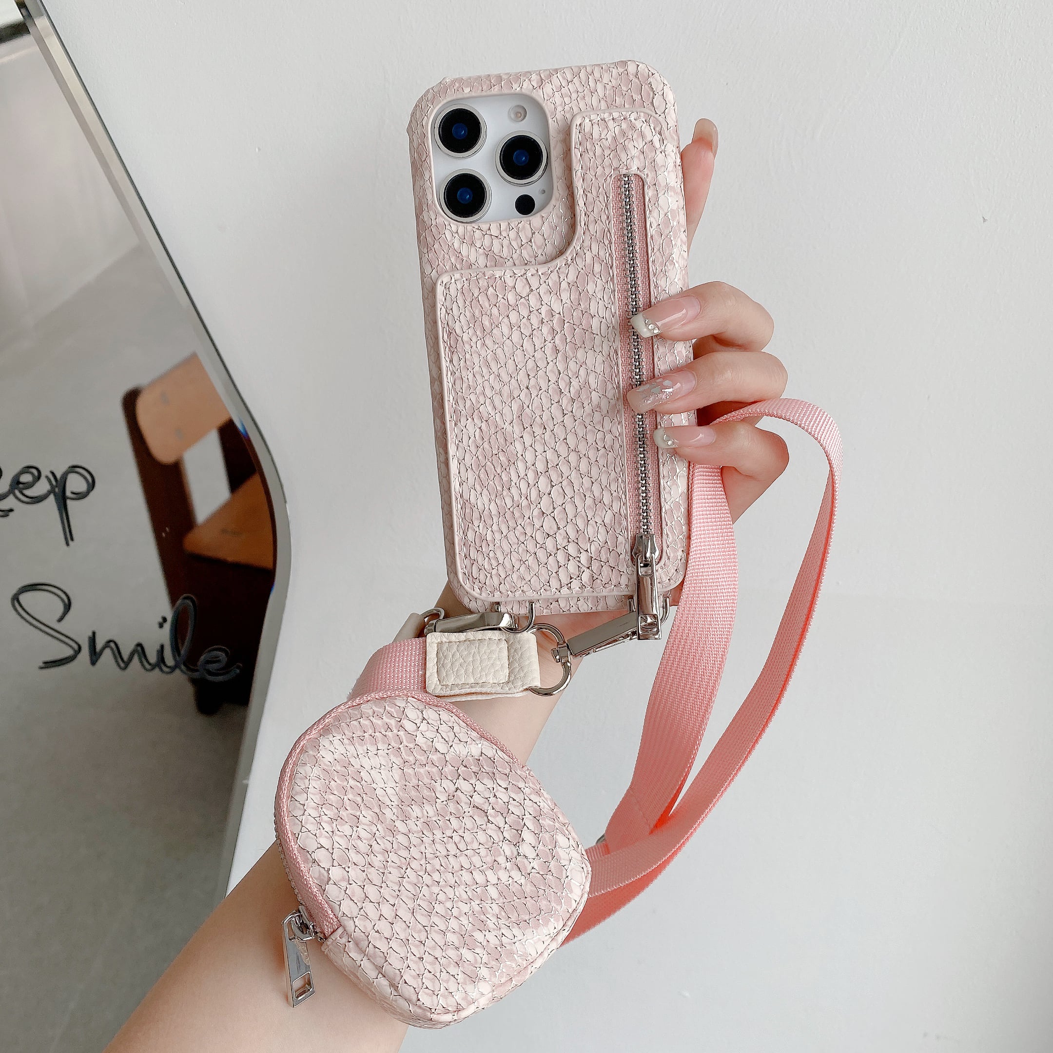 ミラー付き iphone18 17 16 15 14 13 12 ケース ヘビ柄 スマホ