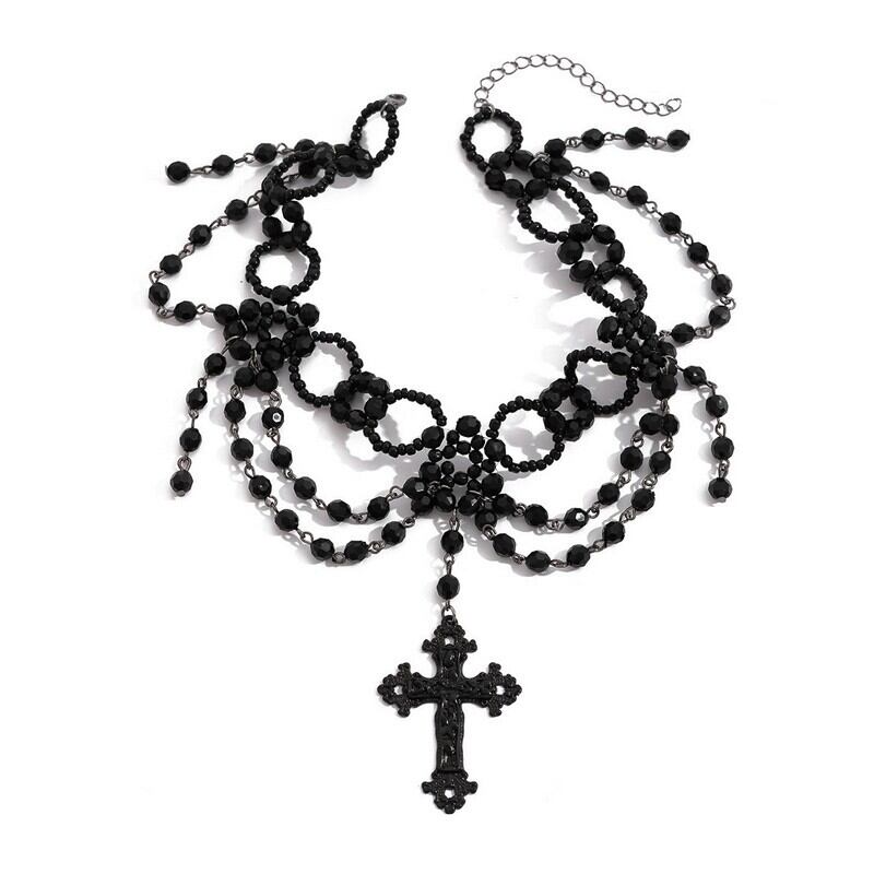 Cross beaded choker r0150