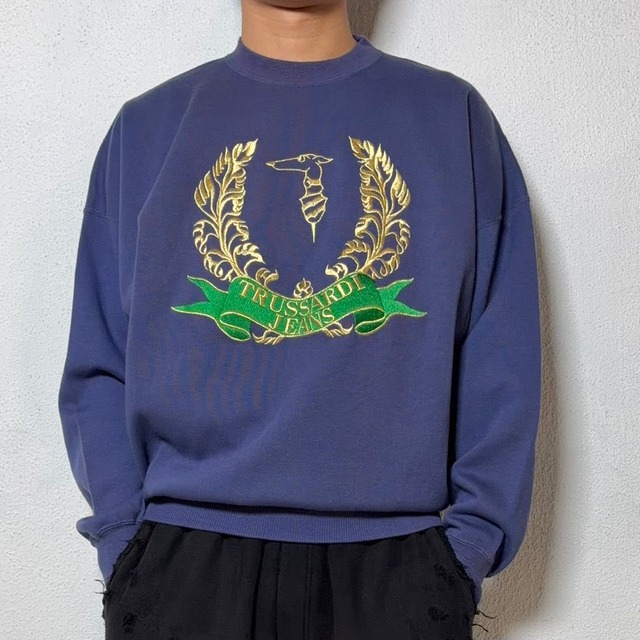 #7130 "TRUSSARDI" logo embroidered cotton sweat